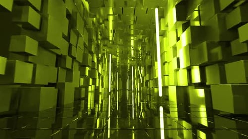 Green cubes tunnel with neon lights