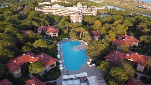 Aerial view of swimming pool of luxury hotel 4K