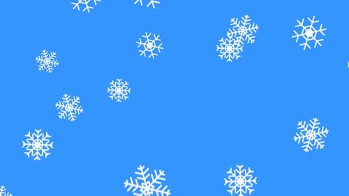 Fallende Schneeflocken-Animation auf blauem Hintergrund für Winter- und Urlaubsvideos.