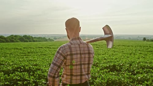 Male Farmer Growing Plants on Field in Summer
