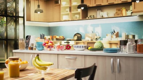 Fruits and Vegetables on Kitchen Counter, Modern Style