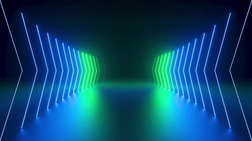 abstract green blue neon background with glowing arrows