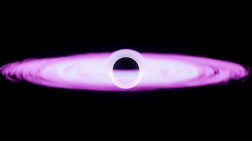 Black Hole Absorbs Purple Matter And Shines In A Looped Animation Against Black Background