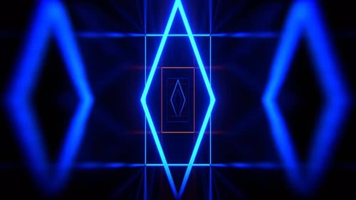 Blue And Orange Corridor With Neon Frames Background Vj Loop I 4K