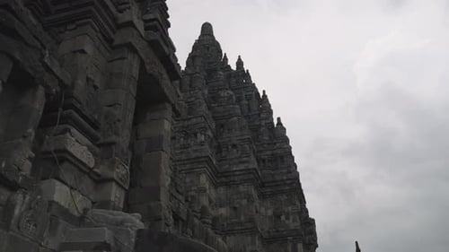 Revealing close up of the Candi Siwa TEJA at the famous Prambanan Temple with details in the stone