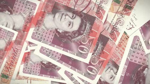 Falling British Fifty Pound Sterling Banknotes Animation