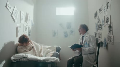 Male Patient Talking With Doctor in White Room