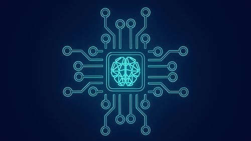 Animated Futuristic AI Brain on Circuit Board Background