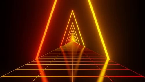 Orange And Red Sci Fi Neon Glowing Cyberpunk Road Background Vj Loop In HD