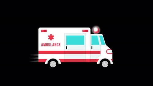 Animated Flat Design Ambulance Driving with Flashing Lights