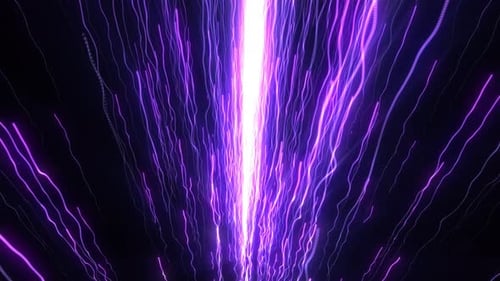 Abstrakte Energielinien von Licht, die mit Wellenenergie nach oben gehen. Leuchtend violetter Fluss von Neonstreifen von