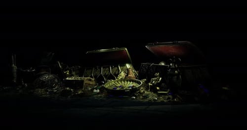 Falling Gold Coins and Antique Treasure Pile Animation