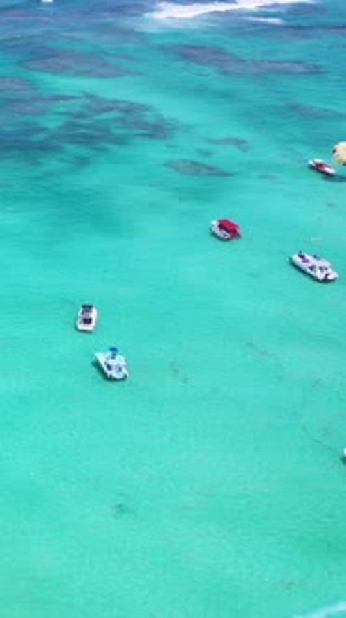 Aerial View on Caribbean Sea with Boat Floating in Water Tropical Destination Dominican Republic