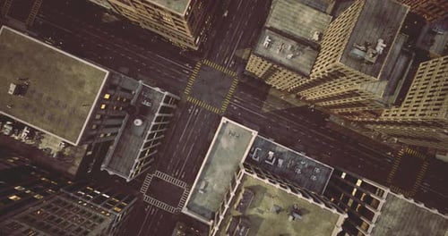 Aerial View of Bustling Street Intersections at Twilight