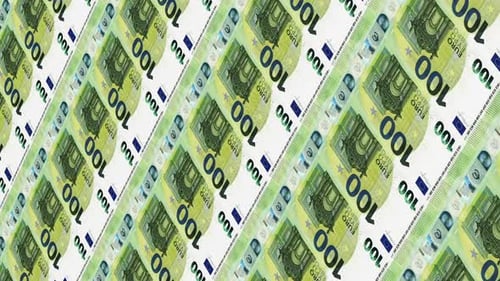 Printing hundred euro bills. One hundred euro banknotes, seamless loopable