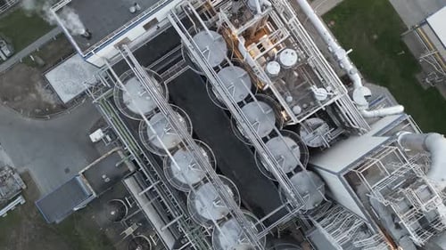 Industrial Landscape Large Processing Factory View of Steel Pipes and Tanks From Height Industrial
