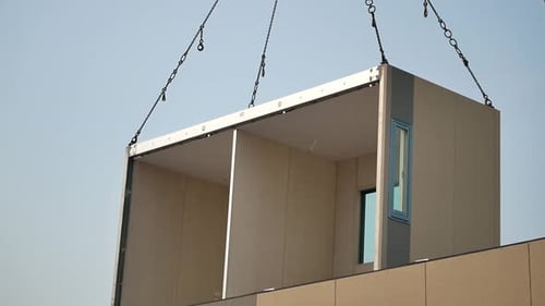 Modular Prefabricated Building Unit Being Lifted