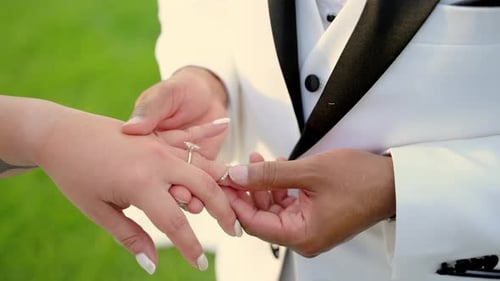 Exchanging wedding rings during a wedding ceremony