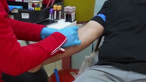 Adult Gets Blood Drawn in Medical Facility