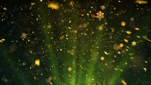 Festive Golden Snowflakes and Particles Falling Loop Background