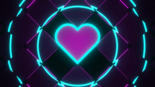 Pink And Cyan Neon Glowing Full Abstract Heart Background Vj Loop In HD