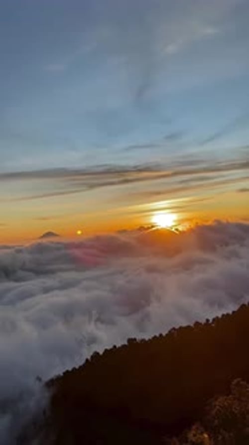 Portrait of the view of the peak of Mount Slamet with sunset