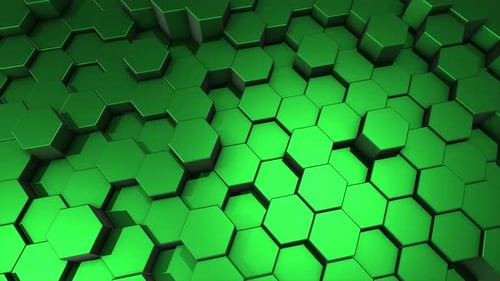 Abstract Green Hexagon Waving Surface Animation Loop