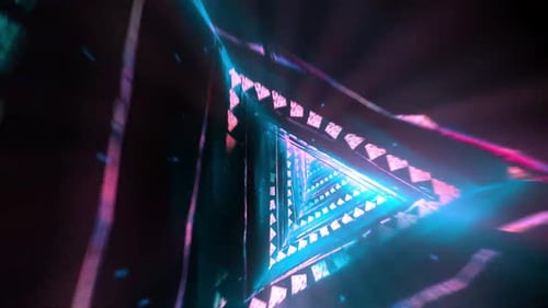 Pink Blue Neon Triangles Tunnel Sci fi Motion Background