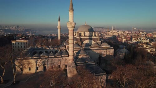 Aerial View of Beyazit Mosque and Istanbul Skyline at Sunset