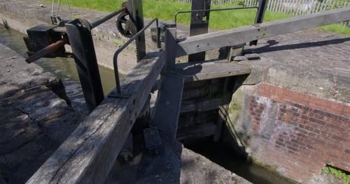 extra wide shot of the canal lock gate to Stret lock on the Chesterfield Canal