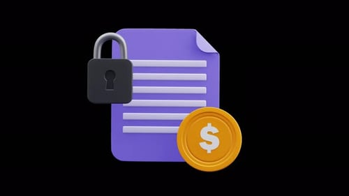 3D Animated Document, Lock, and Dollar Coin Icon
