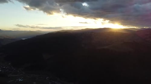 Sunset Over Mountain Aerial View