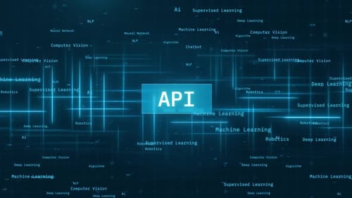 API Concept over Matrix sphere on circuitry background