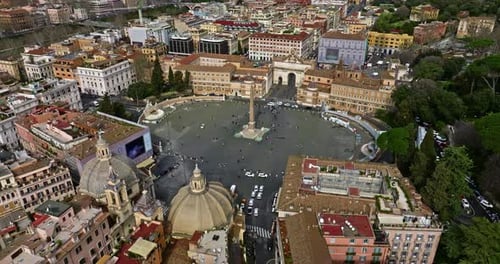 Aerial View of Piazza Del Popolo in Roma Italy Famous European Touristic Destination