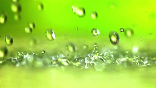 Water Droplets Splashing on a Green Background
