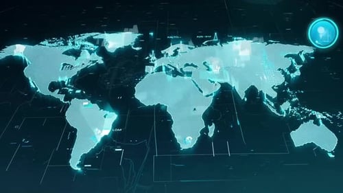 Futuristic Digital World Map Global Network Data Visualization