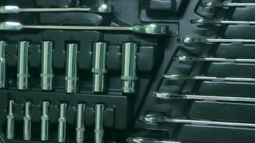 Close Up of Wrenches and Silver Tools in Toolbox