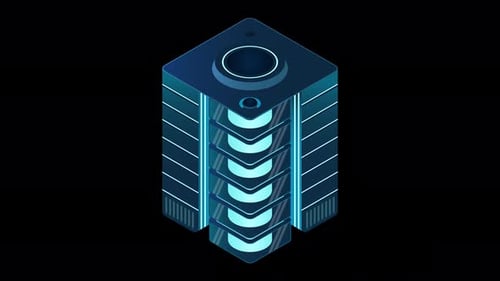 Isometric futuristic server animation. Isometric database or data center. Abstract blockchain