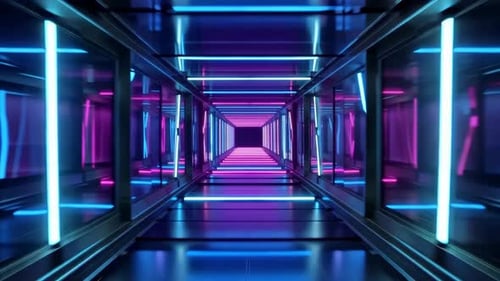 Futuristic Sci Fi Corridor with Blue and Purple Neon