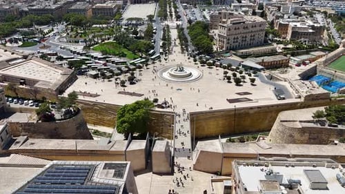 Flight over Valletta city, capital of Malta, Europe