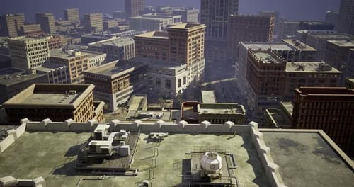 Urban Landscape View From a Rooftop Overlooking City Buildings at Midday