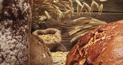 Artisan Bread and Wheat Grains in Rustic Setting