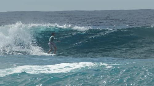 Surfer Rides the Wave in the Maldives