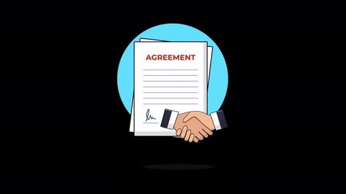 Agreement Document And Handshake Flat Animation
