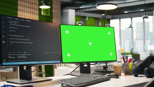 PC con pantalla aislada en el escritorio de la oficina que muestra el Código de desarrollo de software