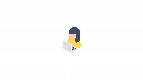 Isometric Illustration Of A Woman Working On A Laptop Representing Remote Work