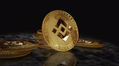 Golden Binance BNB Cryptocurrency Coins Rotating Animation
