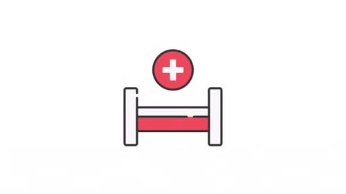 Line Animated Hospital Bed with Red Cross Icon