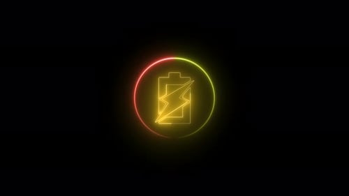 Neon Battery Charging Icon Animation with Glowing Circle
