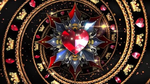 Elegant Gold and Red Heart Crown Animated Background